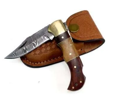 Olive and Walnut handle with Steel Bolster and Damascus steel blade