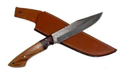 Olive and Walnut handle on Damascus steel blade